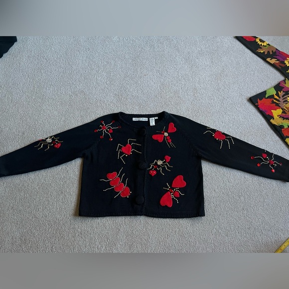 Michael Simon L XL heart Bugs Ant butterfly spider sweater cardigan - Picture 5 of 8